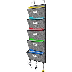Organisateur de fichiers à suspendre sur la porte, 5 poches, rangement mural pour documents, papiers, courrier, magazines, usage domestique et de bureau - Product Image 1