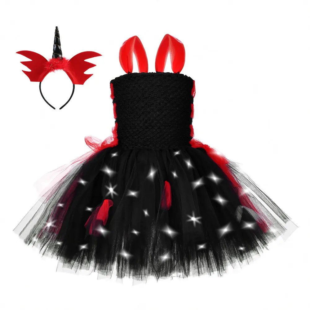 Shinny Halloween Vampir Cosplay Kostüm Set Ghost Festival LED Tutu Kleid Mädchen Devil Mesh Dressing Horror Maskerade Kleidung