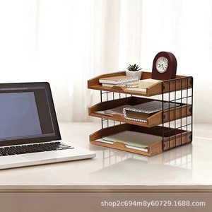 Wooden Desk Organizer 3 Tier <b>File</b> <b>Storage</b> Rack With Metal Frame Office Document Holder For Home Workspace Organization - Product Image 2