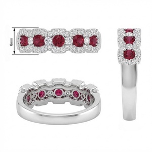 Bague de mariage unisexe en or blanc massif 18 carats de haute qualité avec rubis rond, production rapide, spécialisée dans les bijoux - Product Image 5