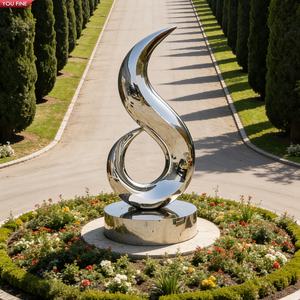 Sculpture abstraite moderne en acier inoxydable poli miroir YOUFINE pour jardin - Product Image 4