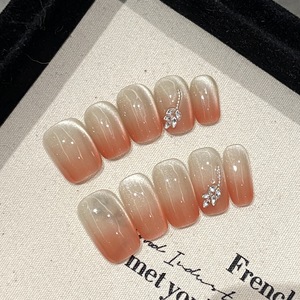<span class=keywords><strong>Faux</strong></span> ongles press-on extra courts, forme cercueil, style French, effet œil de chat scintillant, pour automne-hiver, en acrylique fait main, 10 pièces - Product Image 4
