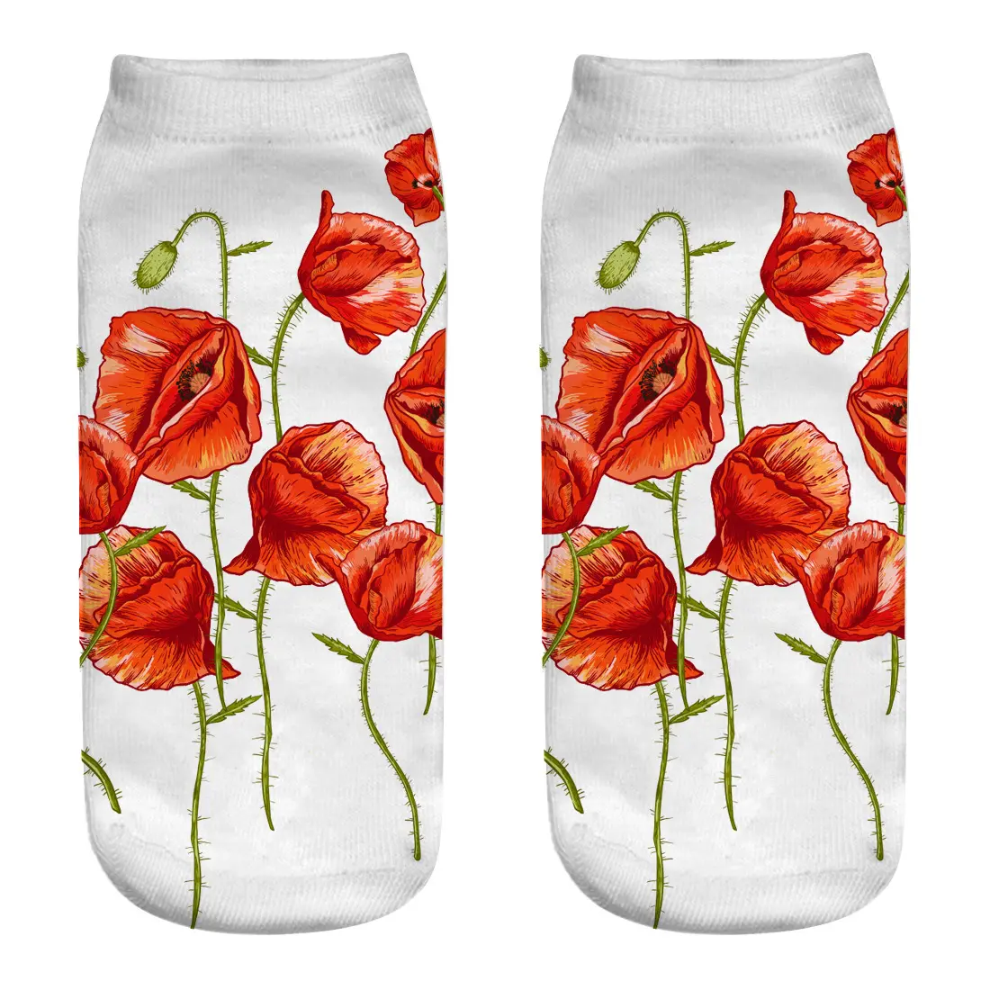 2024 Red Flowers Floral Rose Pastel Cotton Socks