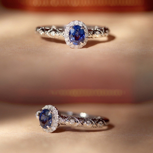 Aazuo-Anillo de compromiso clásico de oro macizo de 18 quilates con forma ovalada, rubí natural y zafiros azules, regalo encantador para mujer, cumpleaños, amor, Au750 - Product Image 2