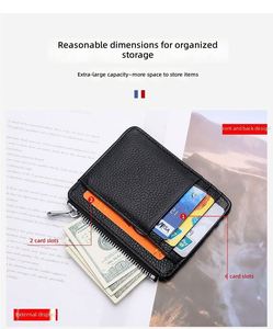 Men's Minimalist New Design Zip Coin Pocket Genuine Leather <b>Wallet</b> RFID Slim Card <b>Holder</b> Credit Card 5mm Thick 20g Lightweight - Product Image 4