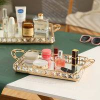 Nouveau plateau miroir en verre de luxe, plateau de rangement rectangulaire moderne en métal, plateau de table basse pour salon, plateau à tasses à eau et à thé, plateau décoratif pour la maison