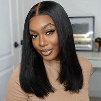 Perruque Bob Courte Lisse Indienne 13x6x2 en Cheveux Remy avec Raie en T, Dentelle Transparente, Couleur Naturelle, Pré-Pluckée, pour Femmes, Plus Foncée