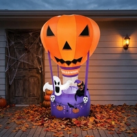Décorations gonflables d'Halloween pour jardin extérieur : Ballon à air chaud Citrouille diabolique lumineuse de 1,8 m, Fantôme et Chat noir