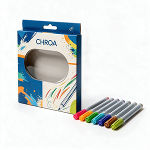 Custom Printed Stationery Disposable Foldable Marker Pen Packaging Paper Box with <b>Window</b> and Hanging - Product Image 1