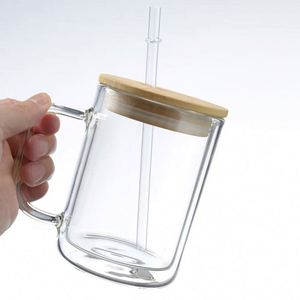Gobelets à sublimation transparents en forme de boule de neige, avec couvercle en bambou, 15 oz, en verre dépoli à double paroi, personnalisables, pour café, vente en gros, prêts à expédier - Product Image 4