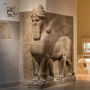 BLVE Maßgefertigte Steinmetzarbeiten Tempelpaläste Schutzfigur <span class=keywords><strong>Lamassu</strong></span> Statue Marmor Eingangs-Löwenfigur Shedu Skulptur - Product Image 4