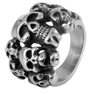yunnique Men's <b>Titanium</b> Steel Skull <b>Ring</b> Geometric Skeleton Design Punk Style Jewelry Gift - Product Image 5