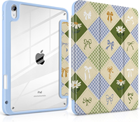 Coque de protection transparente pour iPad, étui pour tablette en PU compatible, support pliable à trois volets, coque de protection avec porte-crayon, fonction de réveil/veille automatique