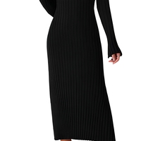 Robe mini élégante FNJIA 2026 personnalisée automne/hiver, col en V, manches longues, ajourée, antistatique, coupe crayon, unie et simple