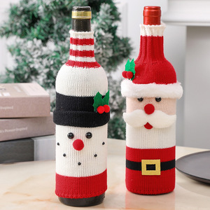 Décorations de Noël, couvre-bouteille de vin en fibre acrylique rouge pour personnes âgées, tricoté en cercle, 30 cm, écologique, style européen, restaurant - Product Image 3