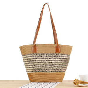 Gran oferta, bolso de mano de playa de verano para mujer, fibra <span class=keywords><strong>Natura</strong></span> tejida a mano con cierre de cremallera y dos asas/correas forradas de poliéster - Product Image 6