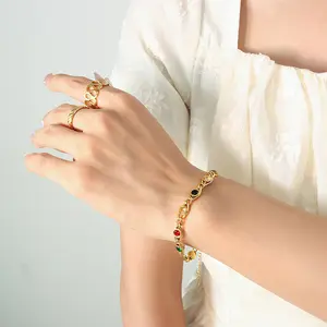 Mode bijoux de luxe cristal pierres précieuses Bracelet femmes en acier inoxydable zircone ensemble de bijoux coloré CZ diamant collier
