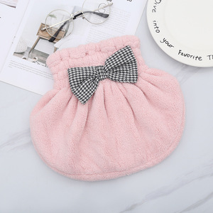 Bonnet de douche en peluche mignon avec nœud, séchage rapide, en polaire corail, serviette-chapeau pour cheveux, pour femmes, accessoires de bain et de nettoyage, bleu, orange, gris, rose - Product Image 4