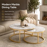 Ensemble de tables à manger gigognes à cadre doré, surface aspect marbre, rondes, design élégant, stable, facile à nettoyer, pour un salon confortable