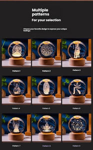 Boule <span class=keywords><strong>de</strong></span> cristal 3D sculptée à l'intérieur, lampe <span class=keywords><strong>de</strong></span> nuit avec base en bois massif, Guanyin Bodhisattva, dieu indien, ornements bouddhistes, cadeaux - Product Image 3