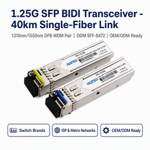 โมดูล 1.25G BiDi SFP ระยะ 3 กม./20 กม./40 กม./60 กม./80 กม./120 กม./160 กม./200 กม.  ตัวรับส่งสัญญาณไฟเบอร์ออปติกแบบ Single-Mode LC พร้อมระบบตรวจสอบ DDM - Product Image 2