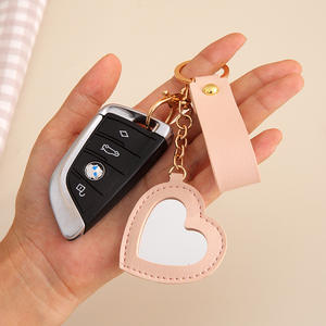 Outdoor Anti-Lost Alloy <b>Keychain</b> Mirror Fashionable PU <b>Leather</b> Hard-Wearing Colorful for Heart Design for Girls Gift Idea - Product Image 3