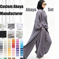 Ensemble pantalon abaya sport en crêpe personnalisé avec fermeture éclair latérale invisible, pour l'Aïd, le Ramadan, pour femmes musulmanes, vente en gros, abaya légère