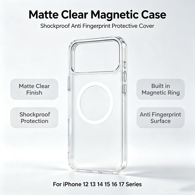 Luxury Durable Acrylic Anti-Drop Anti-Yellowing Anti-Fingerprint Frosted Transparent Magnetic Phone Case for iPhone 17 16Pro Max