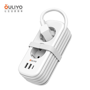 Eu <b>Plug</b> Power Strip 2 Outlets 1 <b>USB</b> <b>C</b> 2 <b>USB</b> A Fire-Resistant Shell Safety Design Desktop Use - Product Image 5