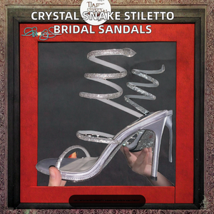 Sandalias de tacón fino con diseño de serpiente de cristal de lujo para mujer, transpirables, de verano 2025, con punta abierta, tacones altos, zapatos de novia para boda - Product Image 2