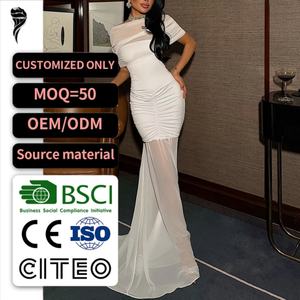 Robe de soirée sirène moulante asymétrique blanche en maille transparente froncée, nouveau style 2026, personnalisée OEM pour femme - Product Image 1