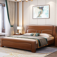 Lit très grand moderne minimaliste en bois massif de style chinois, noyer Meubles de chambre à coucher au design traditionnel Lit double