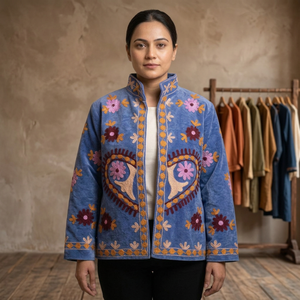 Wholesale <b>Womens</b> <b>Velvet</b> Bomber <b>Jacket</b> Ethnic Boho Stand Collar Embroidery Eco-Friendly Quick Dry Autumn All Season Fashion - Product Image 6