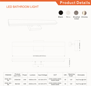Factory Customization Adjustable 36inch <strong>Chrome</strong> Acrylic Lens <strong>Wall</strong> Vanity <strong>Lights</strong> Bathroom Mirror With Led <strong>Light</strong> 30W - Product Image 5