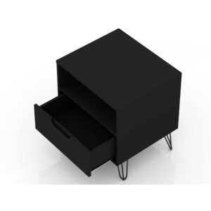 Black Nightstand With <b>Drawer</b> And Open Shelf Hairpin Legs Storage Unit - Product Image 5