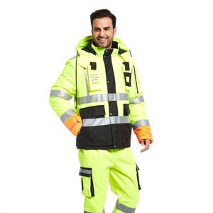 HIGH VISIBILITY <strong>INSULATED</strong> HI VIS REFLECTIVE ROAD WORK SAFETY JACKET SETS CARGO PANTS - Product Image 1