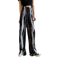 Pantalon de nettoyage ample taille haute personnalisé ondulation de l'eau colorant étourdi taille élastique pantalon d'orgue décontracté avec plis par pression jambes larges