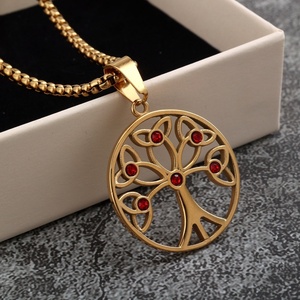Vintage <b>Celtic</b> Tree Of Life Pendant <b>Necklace</b> charm Gold Stainless Steel Red Crystal <b>Celtic</b> Knot Spiritual Wiccan Jewelry For Men - Product Image 2