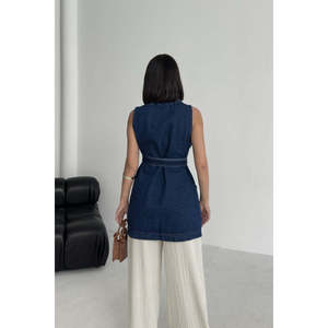 Chaleco Vaquero con Cinturón para Mujer, Prenda Exterior 100% Algodón, Sin Mangas, con Cinturón Ajustable - Product Image 5