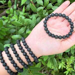 Venta Directa <span class=keywords><strong>de</strong></span> Fábrica, Pulsera <span class=keywords><strong>de</strong></span> Piedras Volcánicas Negras Naturales Redondas <span class=keywords><strong>de</strong></span> 6/8/10 mm, Nueva Moda Personalizada para Hombre - Product Image 3