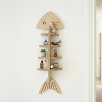 Nouvelle étagère murale en bois en forme d'arête de poisson, cloison de rangement pour salle de bain de style rétro, support de rangement pour articles divers à quatre niveaux