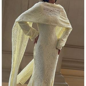 Vestido largo casual de encaje con mangas largas y diseño de sirena para mujer, sexy, sin espalda, con lazos, para mujer - Product Image 2