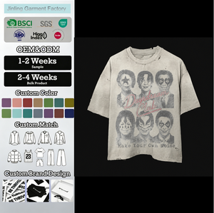 T-shirt en coton peigné OEM pour hommes, <span class=keywords><strong>blanc</strong></span>, personnalisé, délavé à l'acide, imprimé, style émotionnel simple, DTF, coupe oversize - Product Image 1
