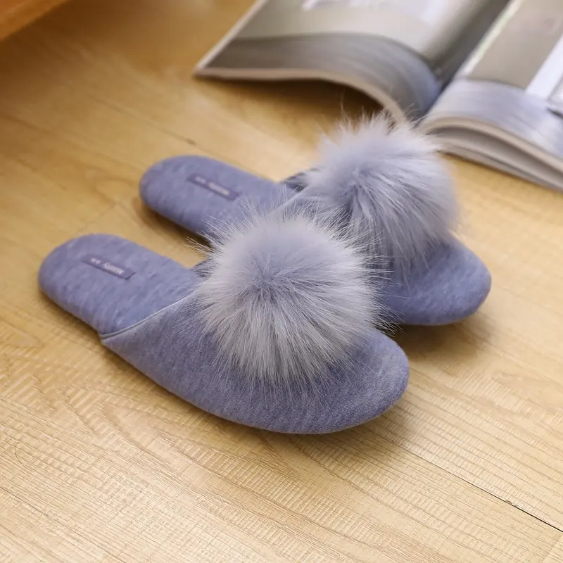 Bedroom Indoor Slipper Kawaii Stuffed Rabbit Fur Cartoon Indoor Warm Household Slip On Furry Slipper For Women Girl