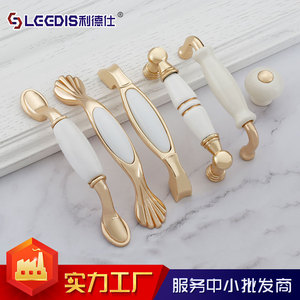 European Style Ceramic Cabinet Handle White Rose Gold Zinc Alloy Drawer <b>Wardrobe</b> Door Hardware 6118 6107 - Product Image 3