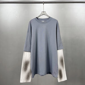 Camisetas de Hombre con Estilo 2025, Lavado Enzimático, Talla Grande, Diseño en Capas, Teñido con Spray, Efecto Desgastado con Ribete en Contraste, 100% Algodón - Product Image 4