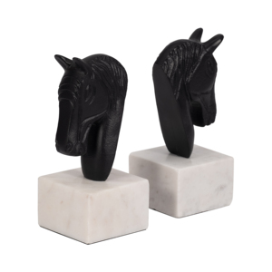 Fermalibri in metallo a forma di testa di cavallo su base in marmo, accessori decorativi per libreria, per esposizione su scrivania di casa o ufficio - Product Image 3