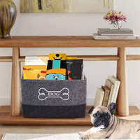 Grand panier de rangement en feutre avec poignées en bois 15,15x11x8,66 pouces pour jouets pour chats et organisation domestique
