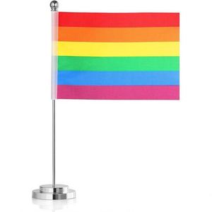 สินค้าขายดี จัดส่งตรง อุปกรณ์ตกแต่งธงสีรุ้งสำหรับงานไพรด์เกย์ คุณภาพพรีเมียม สำหรับ LGBTQ ธงตั้งโต๊ะแบบถือ - Product Image 2
