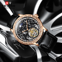 Montre mécanique pour homme TEVISE T890A, nouvelle tendance, bracelet en cuir personnalisé, phase de lune, cadran lumineux, vente en gros d'usine, montre-bracelet